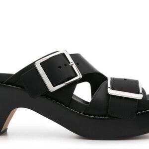 Black Platform Sandals with Silver Buckles